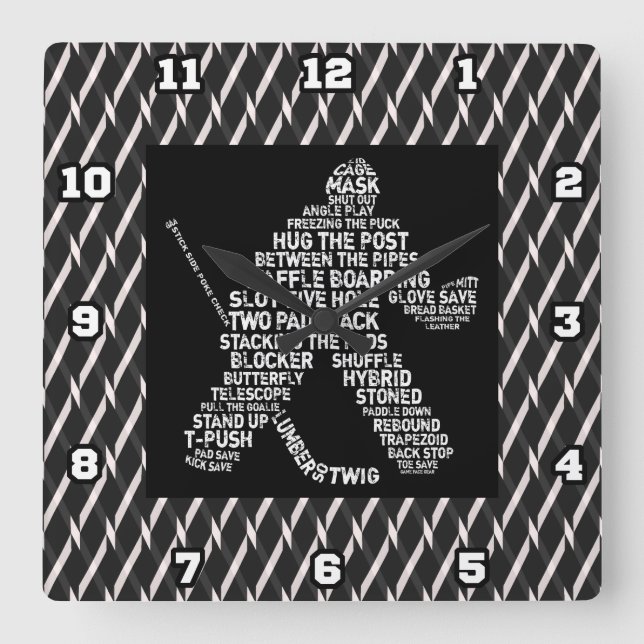 Hockey Goalie Typography Wall Clock (Front)