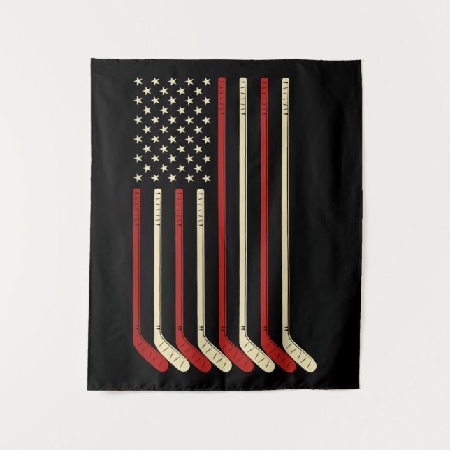 Hockey Goalie USA Flag Hockey Stick Ice Hockey Tapestry (Front)
