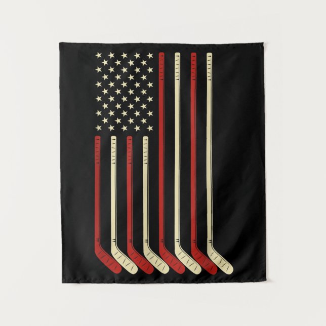Hockey Goalie USA Flag Hockey Stick Ice Hockey Tapestry (Front)