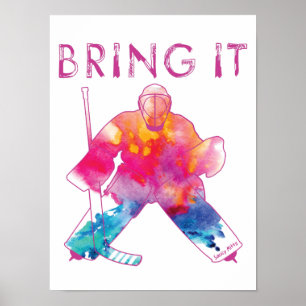 Hockey Goalie Watercolor Pink Girls Poster