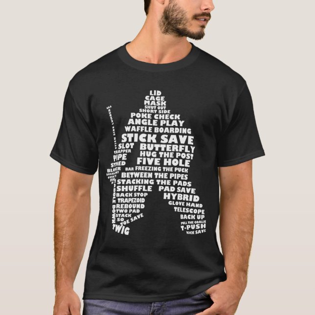 Hockey Goalie Word Art Typographic T Shirt (Front)