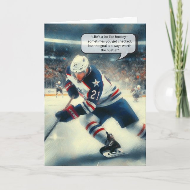 Hockey Greeting Card Centre Player – "Play to Win" (Front)