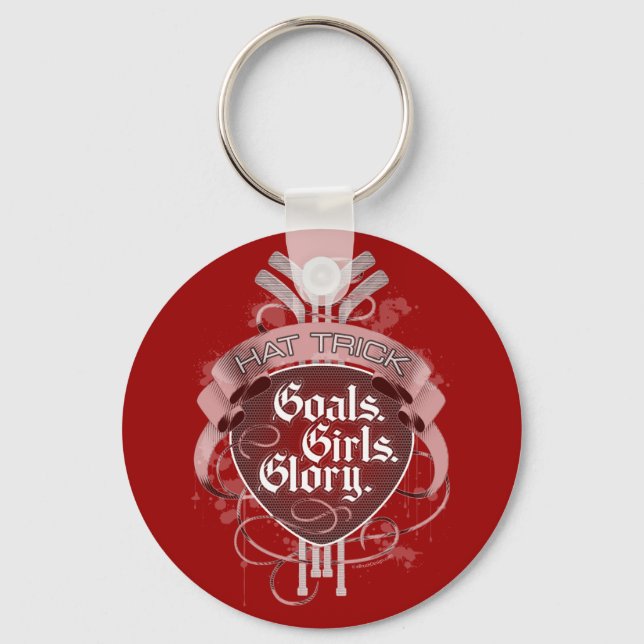 Hockey Hat Trick: Goals, Girls & Glory Key Ring (Front)