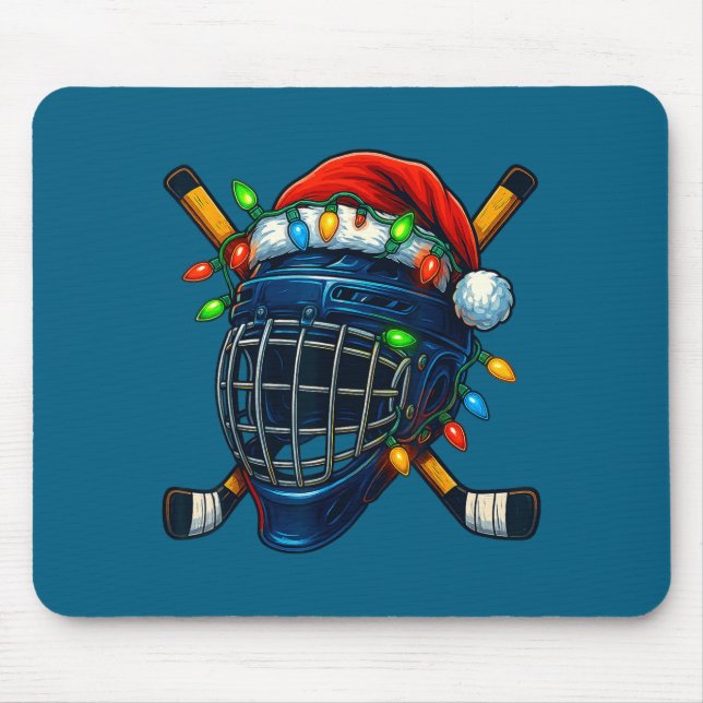 Hockey Helmet Christmas Lights Santa Hat Design Xm Mouse Mat (Front)