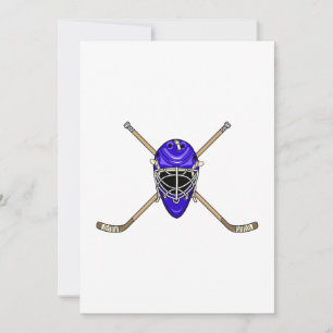 Hockey Helmet & Cross Sticks Blue Invitation