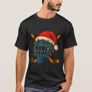 Hockey Helmet Santa Christmas Lights Xmas Men Boys T-Shirt