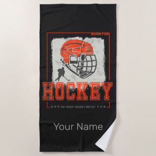 Hockey Helmet Vintage Player Game Trainer Or Coach Beach Towel