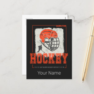 Hockey Helmet Vintage Player Game Trainer Or Coach Holiday Postcard