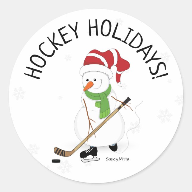 Hockey Holidays Hockey Snowman Christmas Classic R Classic Round Sticker (Front)