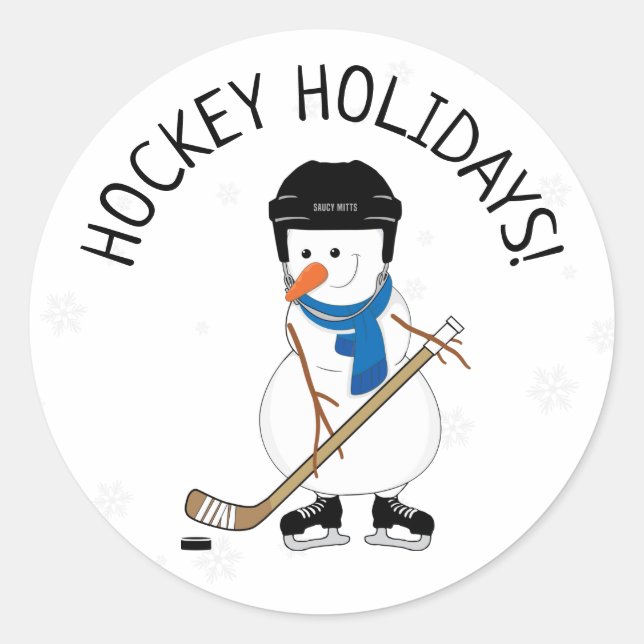 Hockey Holidays Hockey Snowman Christmas Classic Round Sticker (Front)