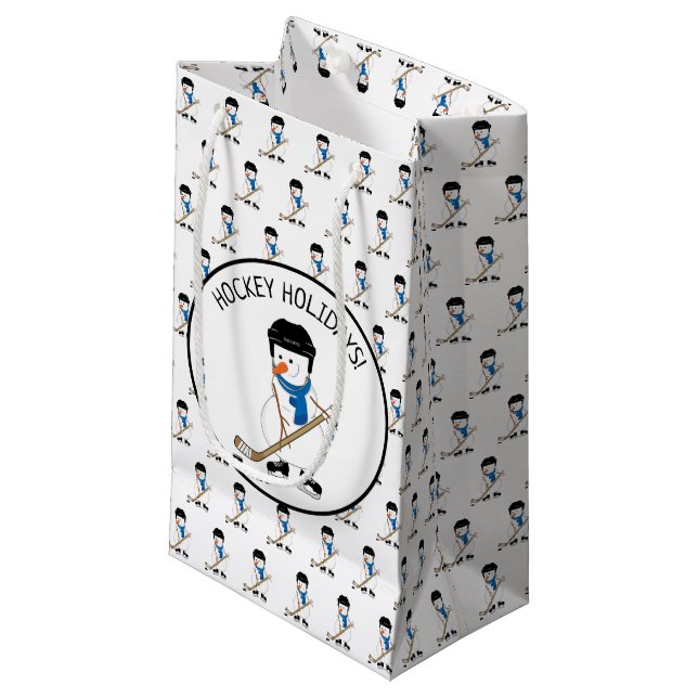 Hockey Holidays Hockey Snowman Small Gift Bag (Front Angled)