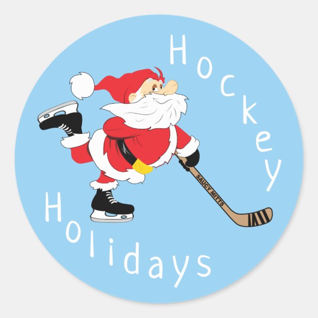 Hockey Holidays Santa Skating Christmas Classic Round Sticker (Front)
