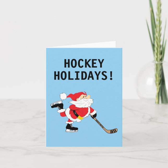 Hockey Holidays Santa Skating Christmas Holiday Card (Front)