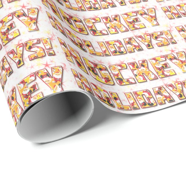 Hockey Holidays Wrapping Paper, Xmas Santa Design Wrapping Paper (Roll Corner)