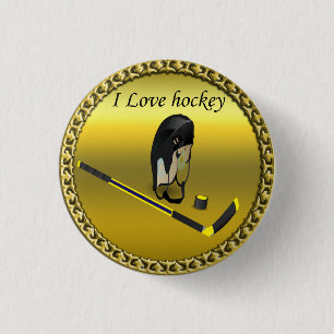 Hockey I Love custom design with stick and helmet 3 Cm Round Badge