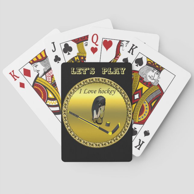 Hockey I Love custom design with stick and helmet Playing Cards (Back)