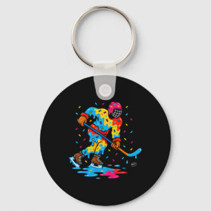 Hockey Ice Cream Drip Boys Girls Ice Hockey Youth Key Ring