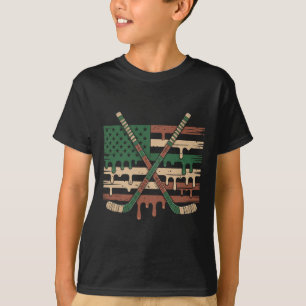 Hockey Ice Cream Drip Camo Usa Flag _1 T-Shirt