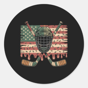 Hockey Ice Cream Drip Camo Usa Flag Classic Round Sticker