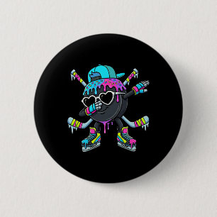Hockey Ice Cream Drip Dabbing Puck Stakes Sprinkle 6 Cm Round Badge