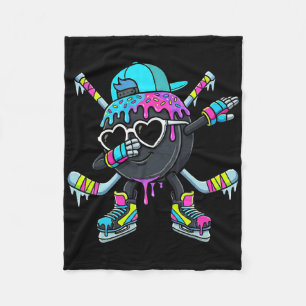 Hockey Ice Cream Drip Dabbing Puck Stakes Sprinkle Fleece Blanket