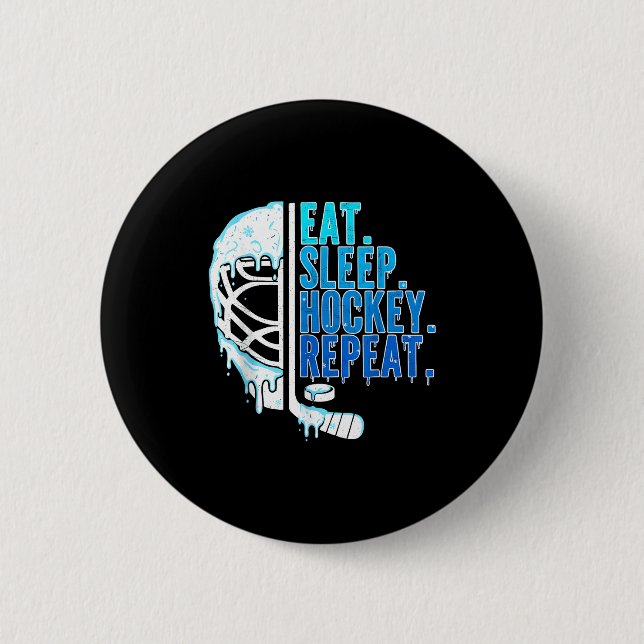 Hockey Ice Cream Drip Eat Sleep Hockey Repeat Boys 6 Cm Round Badge (Front)