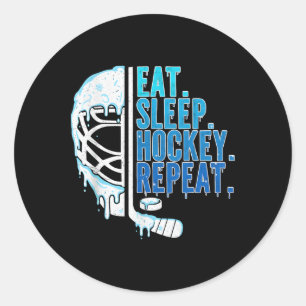 Hockey Ice Cream Drip Eat Sleep Hockey Repeat Boys Classic Round Sticker