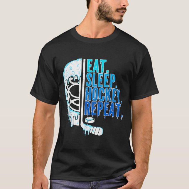 Hockey Ice Cream Drip Eat Sleep Hockey Repeat Boys T-Shirt (Front)