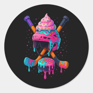 Hockey Ice Cream Drip For Boys Men Women Kids Grap Classic Round Sticker