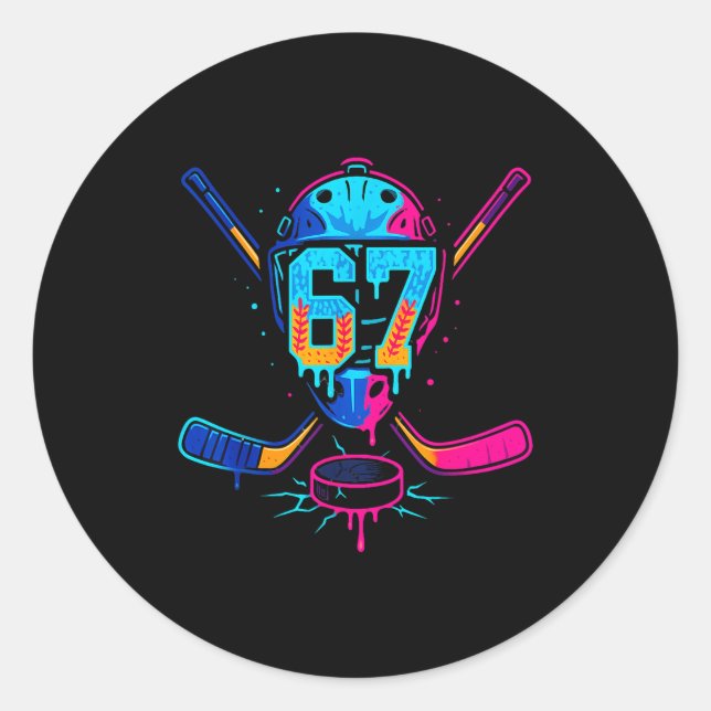 Hockey Ice Cream Drip Number 67 Player 67th Birthd Classic Round Sticker (Front)