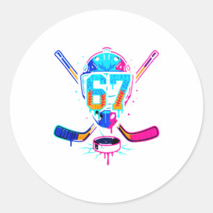 Hockey Ice Cream Drip Number 67 Player 67th Birthd Classic Round Sticker