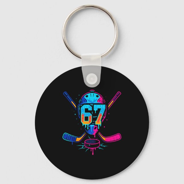 Hockey Ice Cream Drip Number 67 Player 67th Birthd Key Ring (Front)