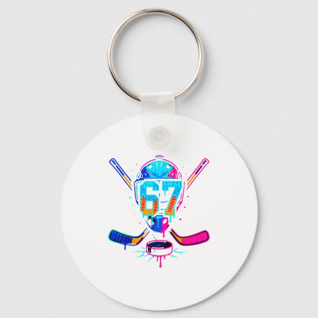 Hockey Ice Cream Drip Number 67 Player 67th Birthd Key Ring (Front)