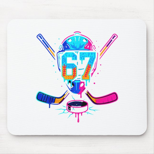 Hockey Ice Cream Drip Number 67 Player 67th Birthd Mouse Mat (Front)