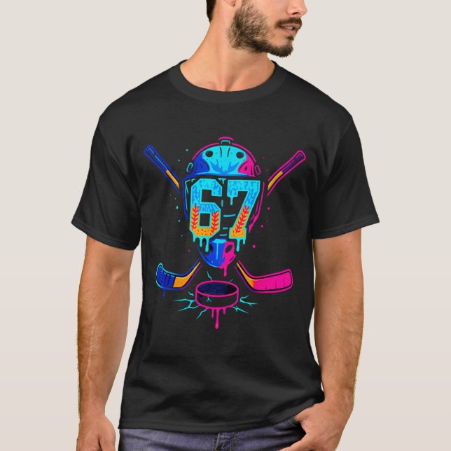 Hockey Ice Cream Drip Number 67 Player 67th Birthd T-Shirt (Front)