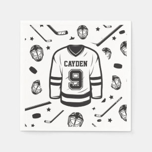 Hockey jersey black and white 9th birthday napkin