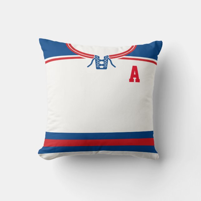 Hockey Jersey Name & Number Template Pillow Blue (Front)