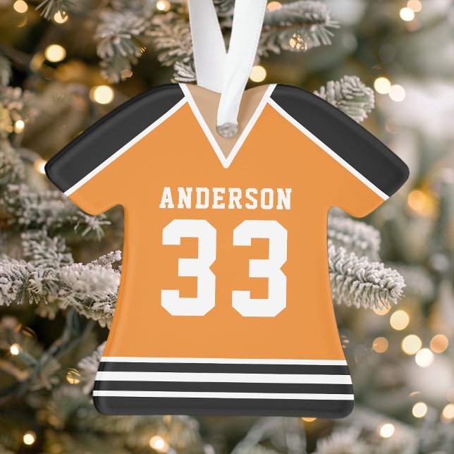Hockey Jersey Sports Team Uniform Orange and Black Ornament (Creator Uploaded)