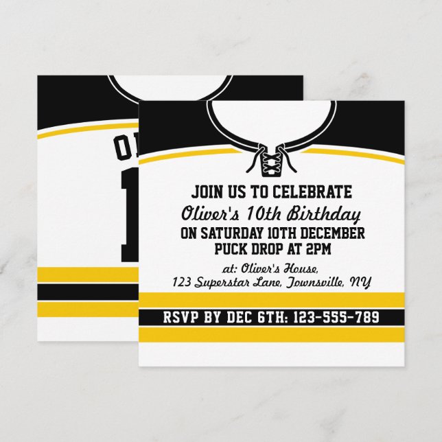 Hockey Jersey Themed Party Invites Template (Front/Back)