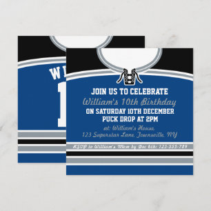 Hockey Jersey Themed Party Invites Template, Blue