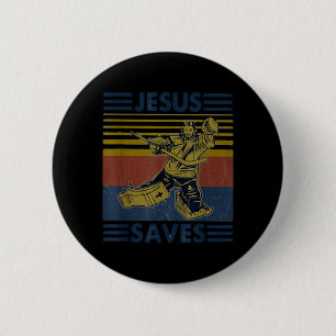 Hockey Jesus Saves Funny Hockey The Penalty Box 6 Cm Round Badge