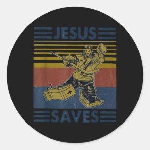Hockey Jesus Saves Funny Hockey The Penalty Box Classic Round Sticker