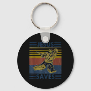 Hockey Jesus Saves Funny Hockey The Penalty Box Key Ring