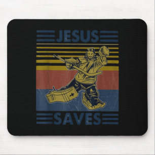 Hockey Jesus Saves Funny Hockey The Penalty Box Mouse Mat