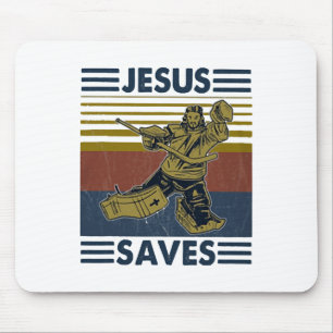 Hockey Jesus Saves Funny Hockey The Penalty Box Mouse Mat