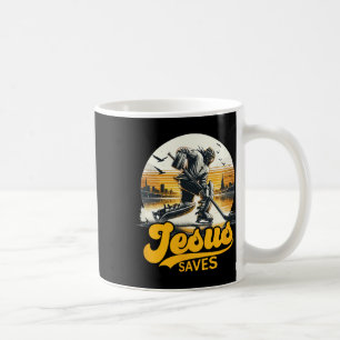 Hockey Jesus Saves Vintage Sport Fan Christ Faith Coffee Mug