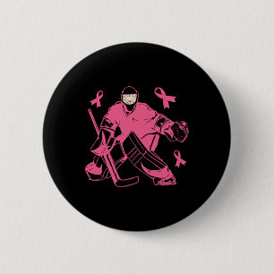 Hockey Keeper Pink Ribbon Breast Cancer Awareness  6 Cm Round Badge