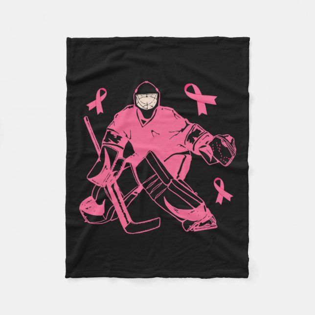 Hockey Keeper Pink Ribbon Breast Cancer Awareness  Fleece Blanket (Front)