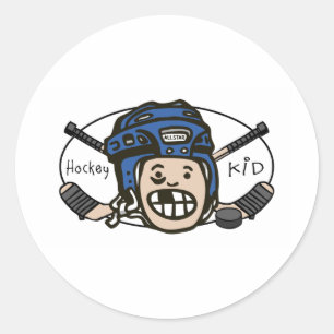 Hockey Kid Blue Classic Round Sticker