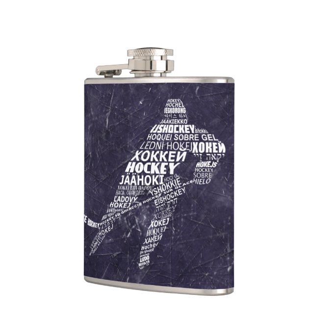 Hockey Languages Calligram Design Hip Flask (Left)